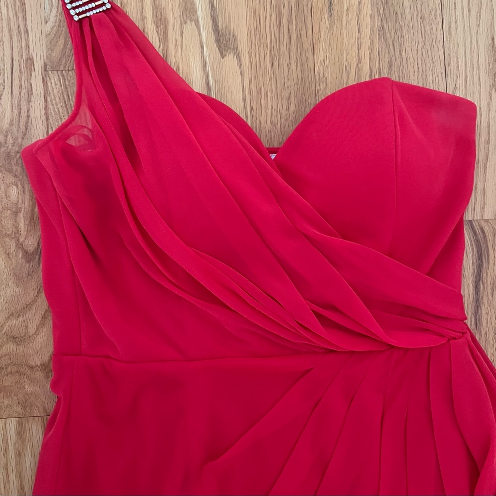 Cache One-Shoulder Pinkish Red Cocktail Dress | Size 10 | Like New - Picture 3 of 9